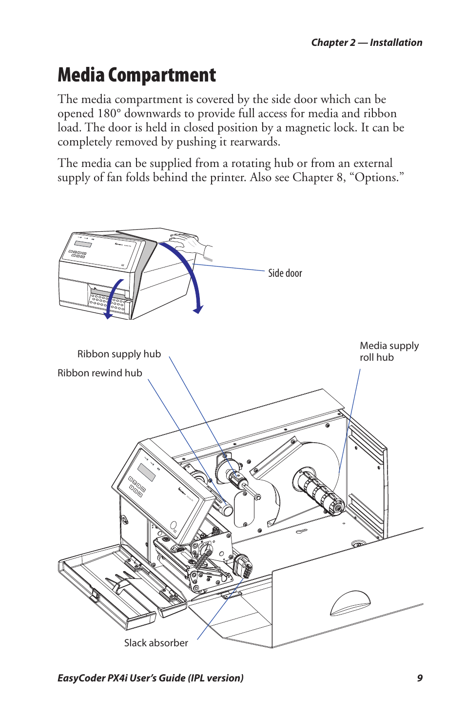 Media compartment, Side door | Intermec PX4I User Manual | Page 23 / 136