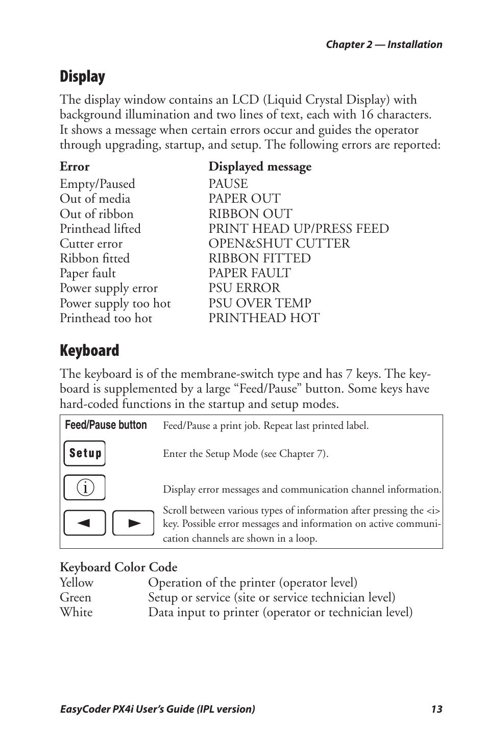 Display, Keyboard | Intermec PX4I User Manual | Page 27 / 136