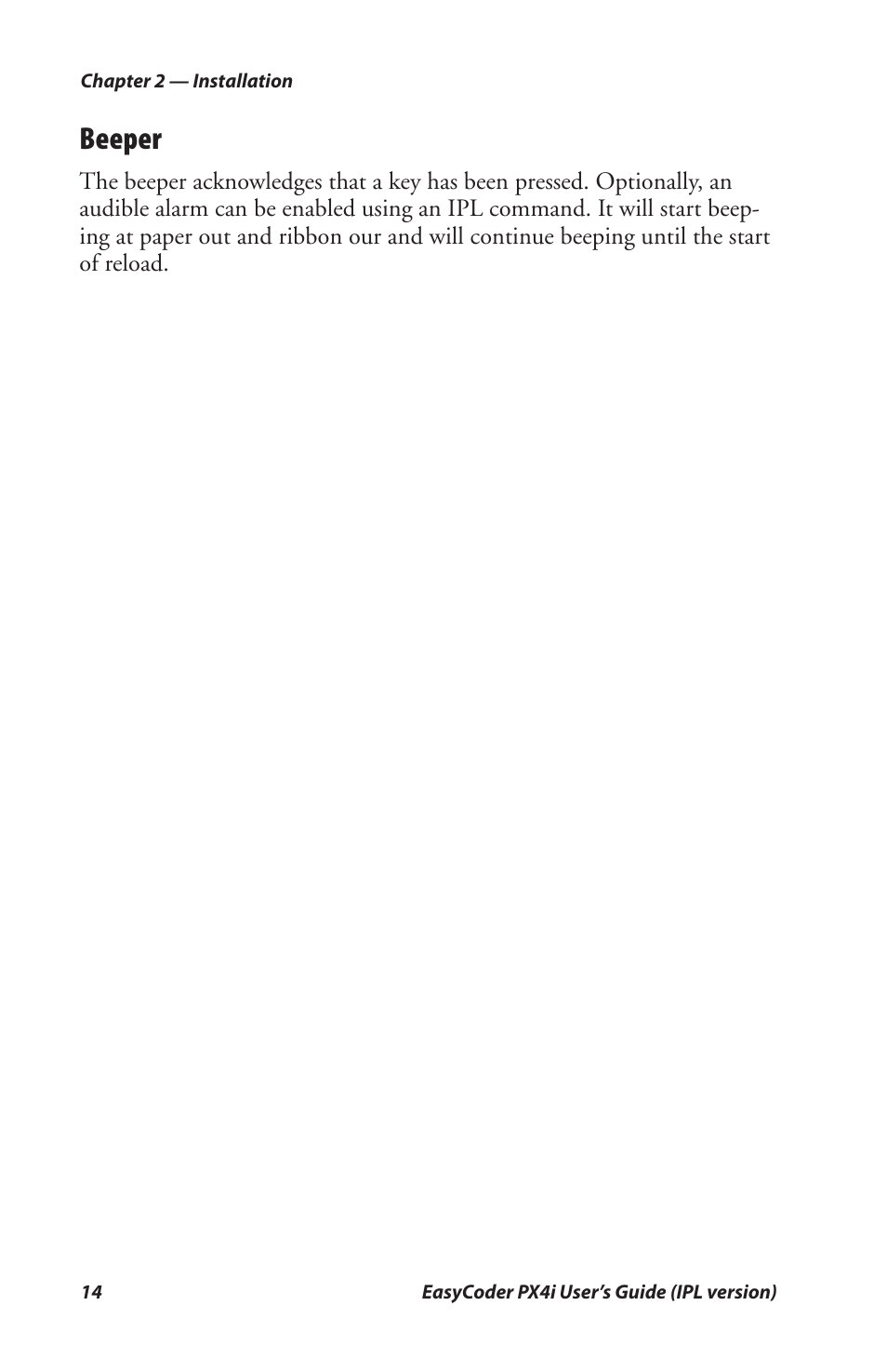 Beeper | Intermec PX4I User Manual | Page 28 / 136