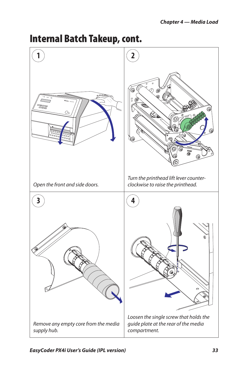 Internal batch takeup, cont | Intermec PX4I User Manual | Page 47 / 136