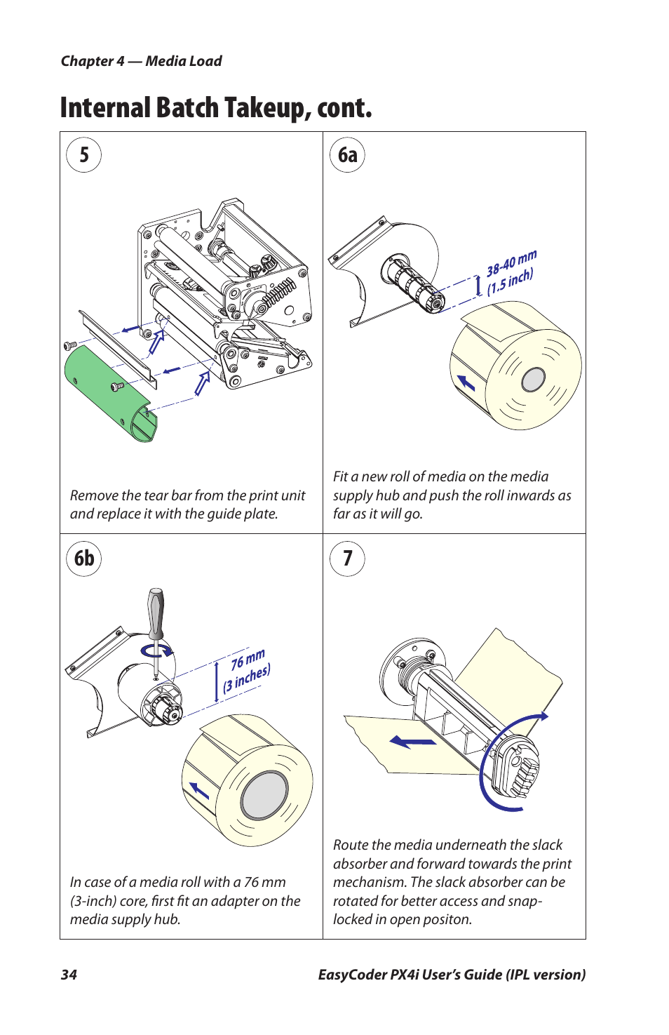 Internal batch takeup, cont, 6b 7 5 6a | Intermec PX4I User Manual | Page 48 / 136