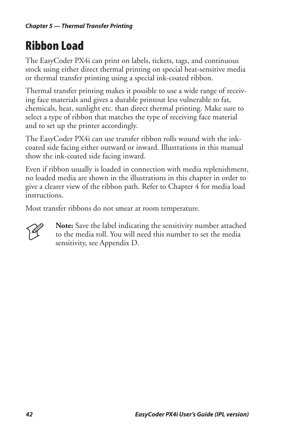 Ribbon load | Intermec PX4I User Manual | Page 56 / 136