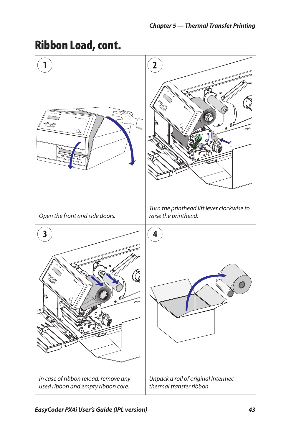 Ribbon load, cont | Intermec PX4I User Manual | Page 57 / 136