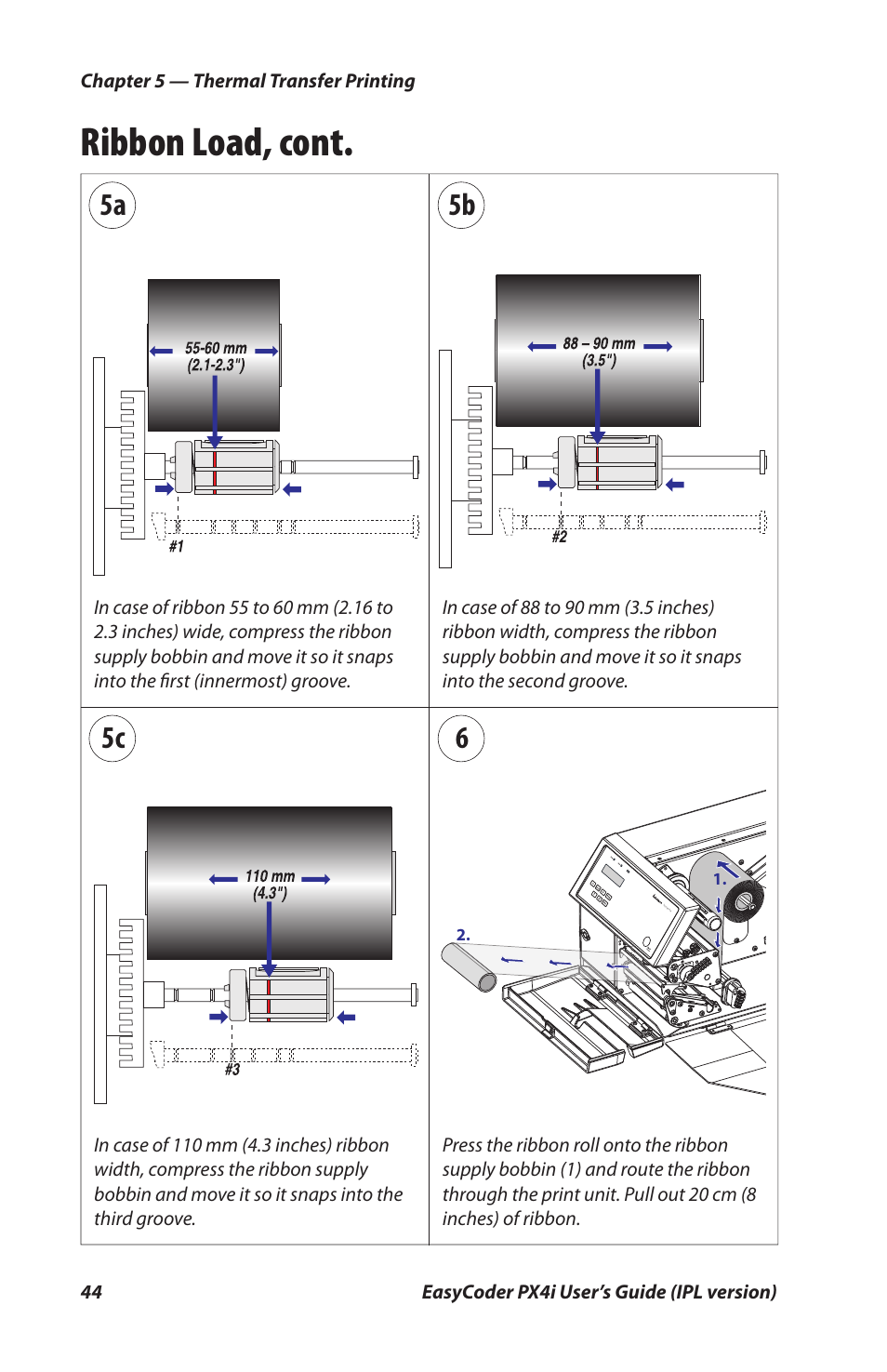 Ribbon load, cont, 5c 5a 6 5b | Intermec PX4I User Manual | Page 58 / 136