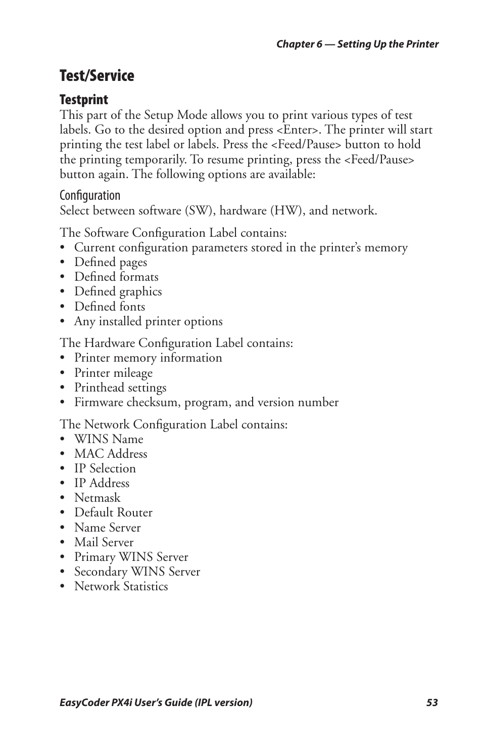 Test/service | Intermec PX4I User Manual | Page 67 / 136