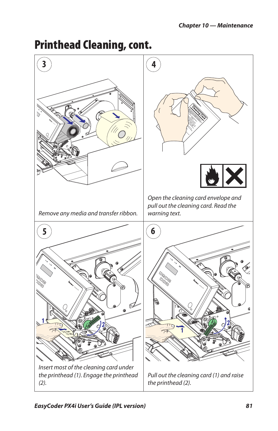 Printhead cleaning, cont | Intermec PX4I User Manual | Page 95 / 136