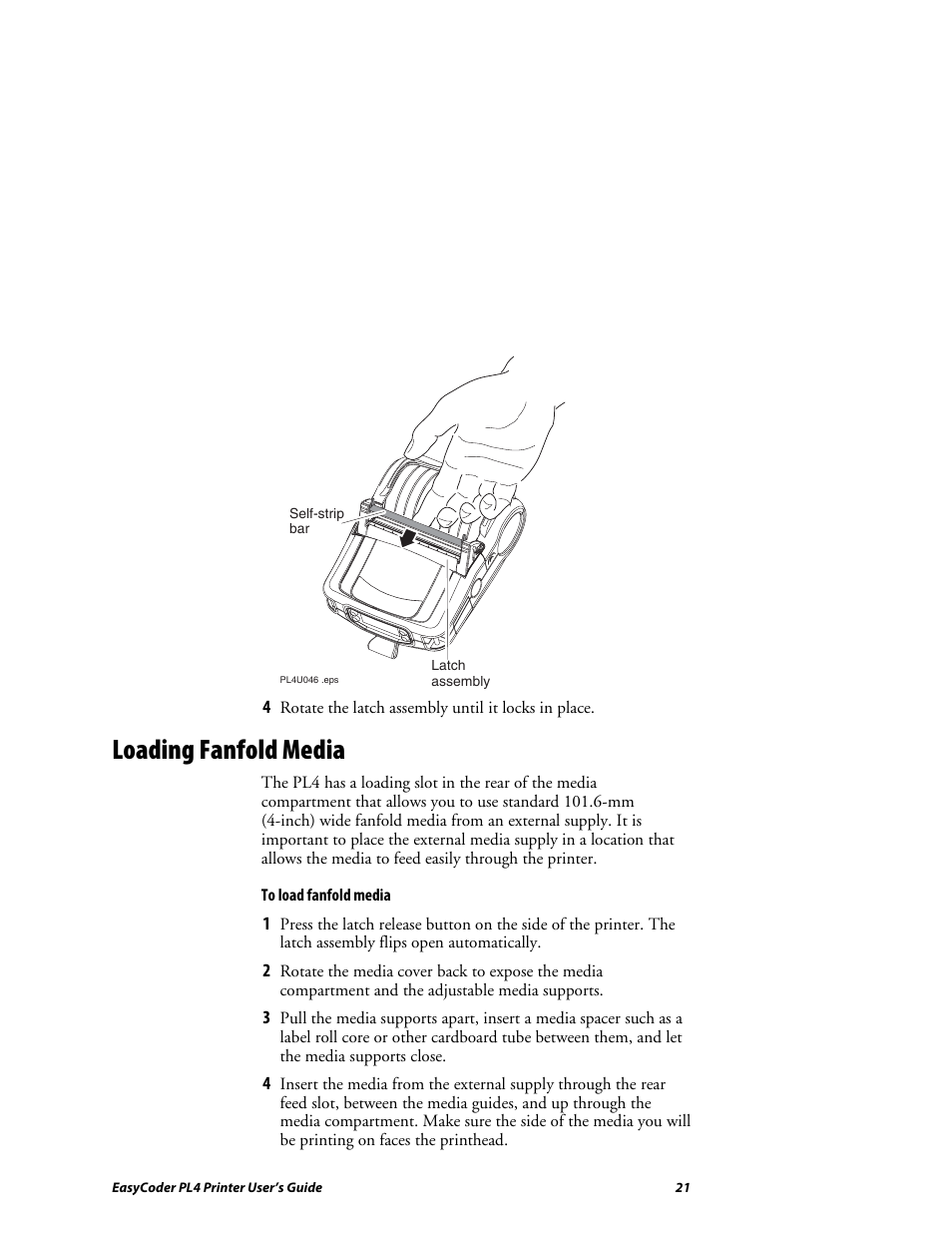 Loading fanfold media | Intermec EASYCODER PL4 User Manual | Page 21 / 65