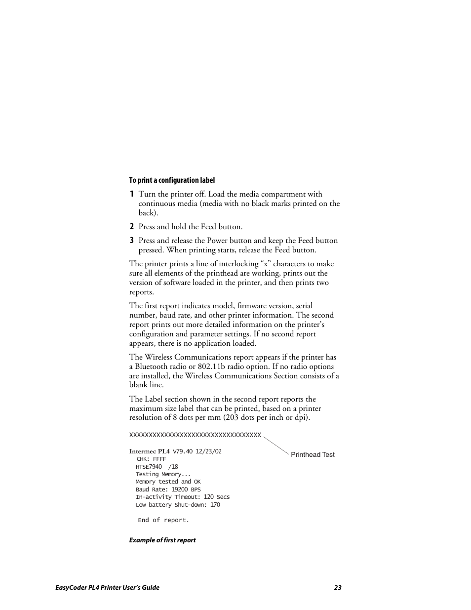 Verifying the printer is working | Intermec EASYCODER PL4 User Manual | Page 23 / 65