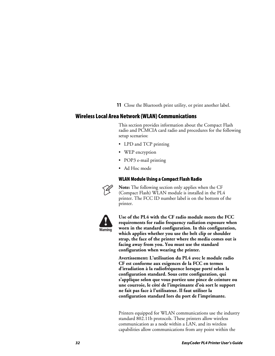 Wireless local area network (wlan) communications, Wlan module using a compact flash radio | Intermec EASYCODER PL4 User Manual | Page 32 / 65
