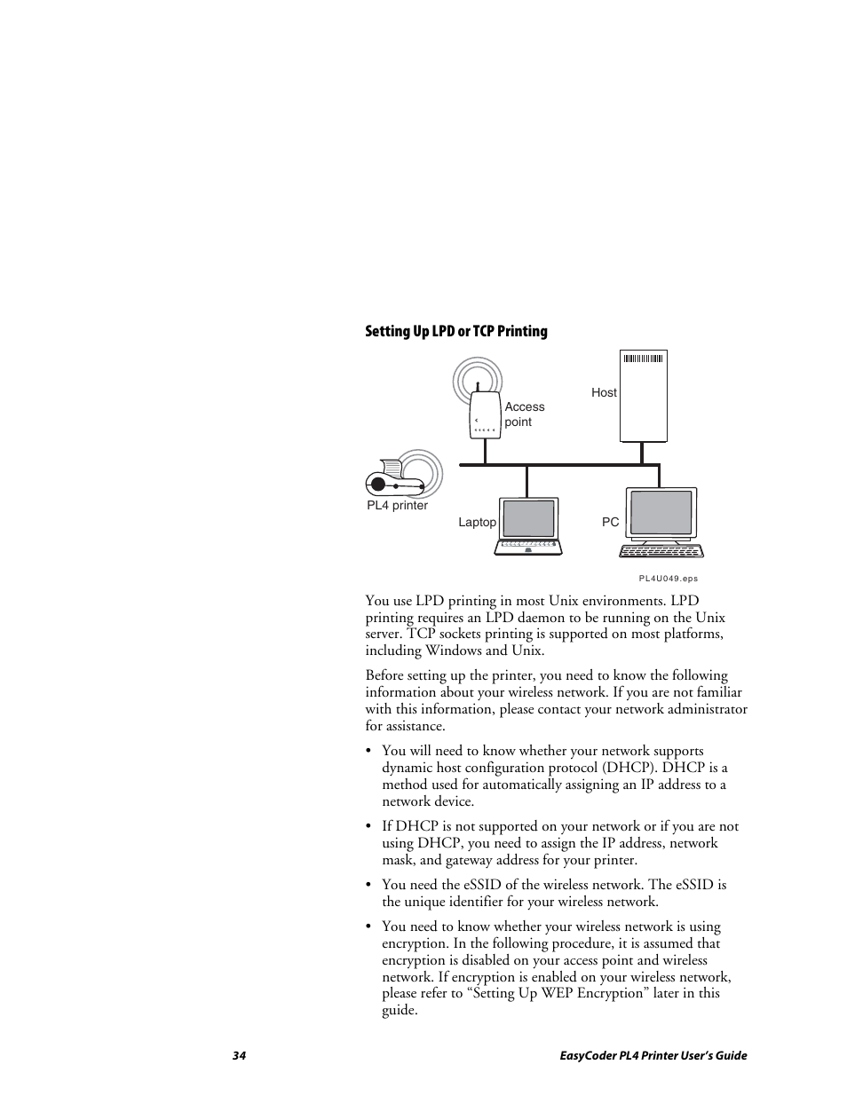 Setting up lpd or tcp printing | Intermec EASYCODER PL4 User Manual | Page 34 / 65