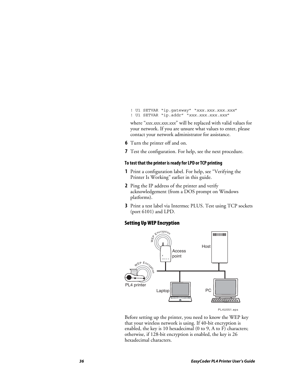 Setting up wep encryption | Intermec EASYCODER PL4 User Manual | Page 36 / 65