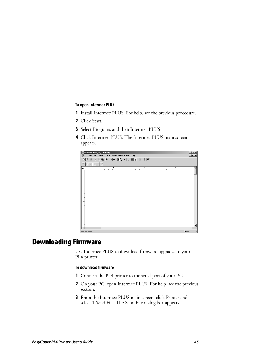 Downloading firmware | Intermec EASYCODER PL4 User Manual | Page 45 / 65