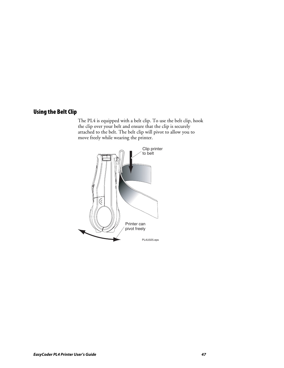 Using the adjustable shoulder strap, Using the belt clip | Intermec EASYCODER PL4 User Manual | Page 47 / 65
