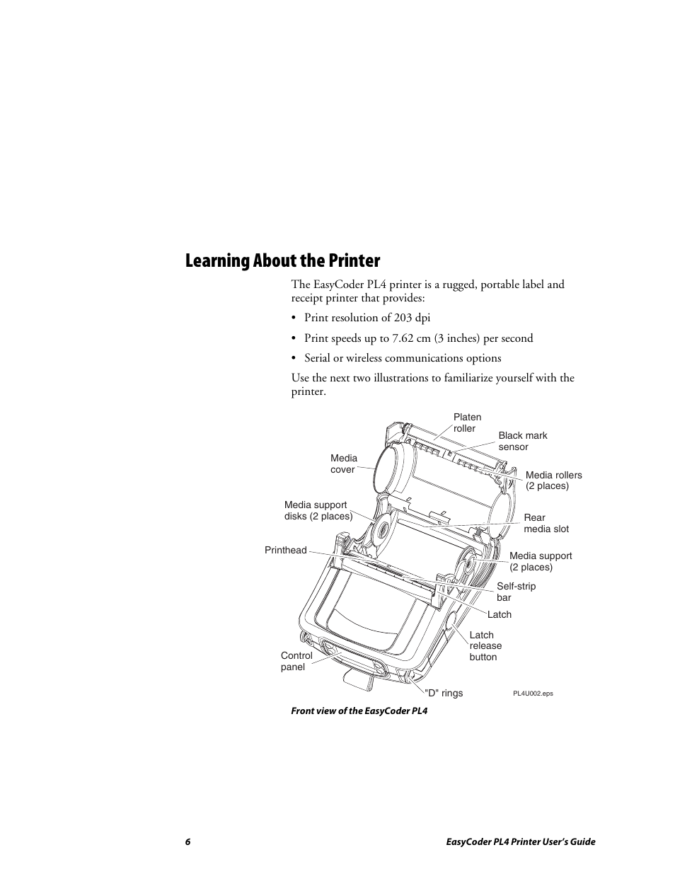 Learning about the printer | Intermec EASYCODER PL4 User Manual | Page 6 / 65