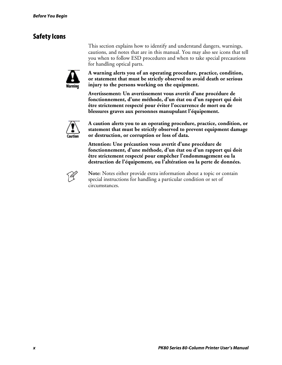 Safety icons | Intermec PK80 User Manual | Page 10 / 84