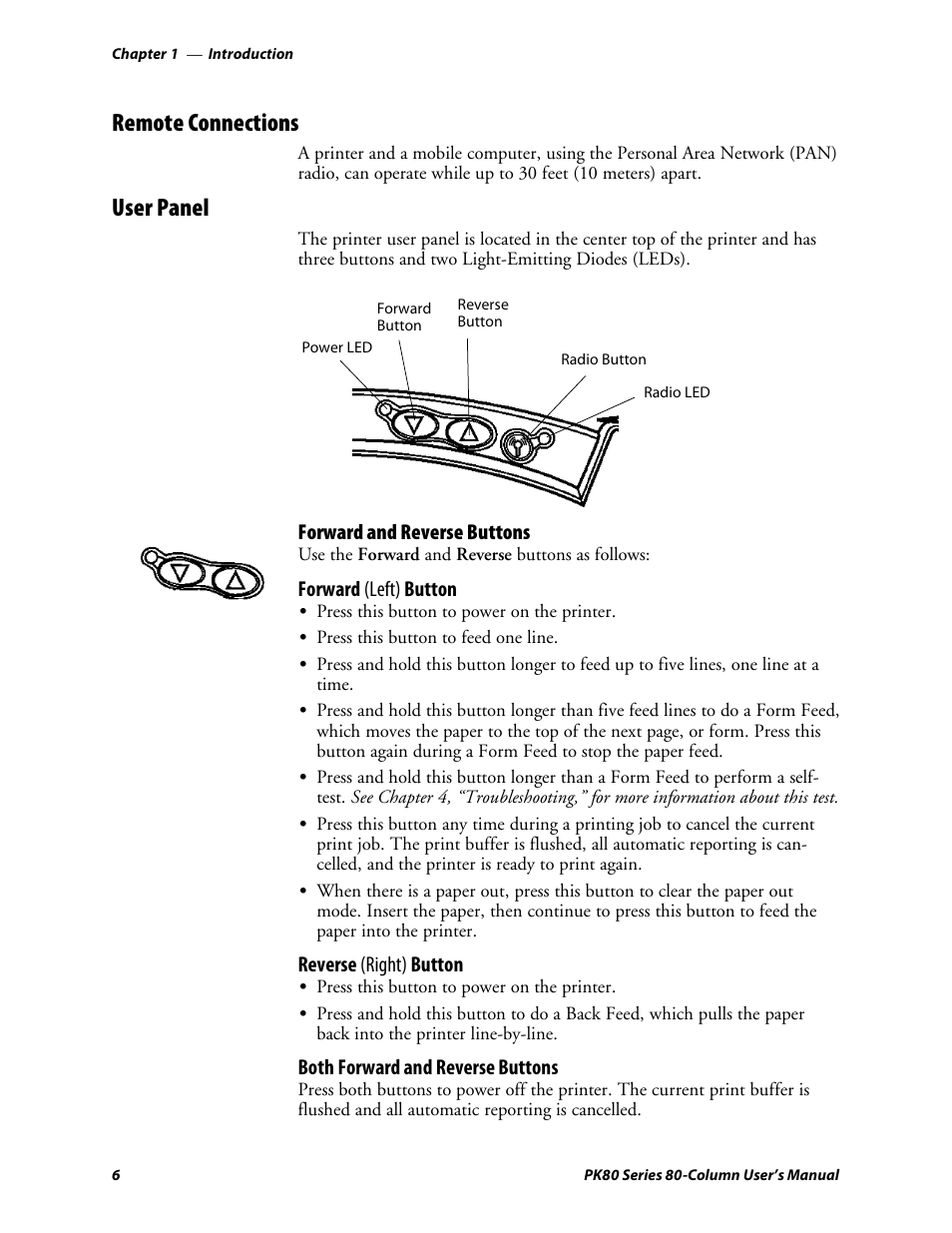Remote connections, User panel | Intermec PK80 User Manual | Page 18 / 84