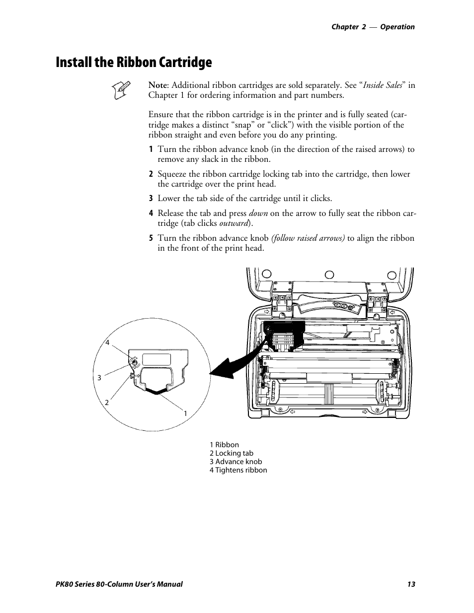 Install the ribbon cartridge | Intermec PK80 User Manual | Page 25 / 84