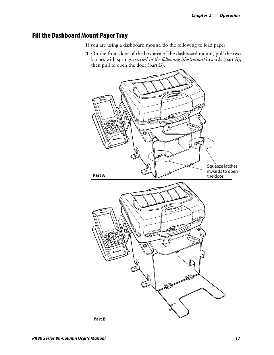 Fill the dashboard mount paper tray | Intermec PK80 User Manual | Page 29 / 84