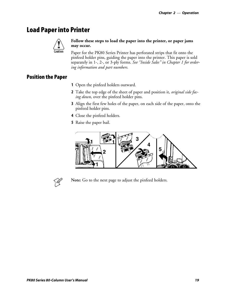 Load paper into printer, Position the paper | Intermec PK80 User Manual | Page 31 / 84