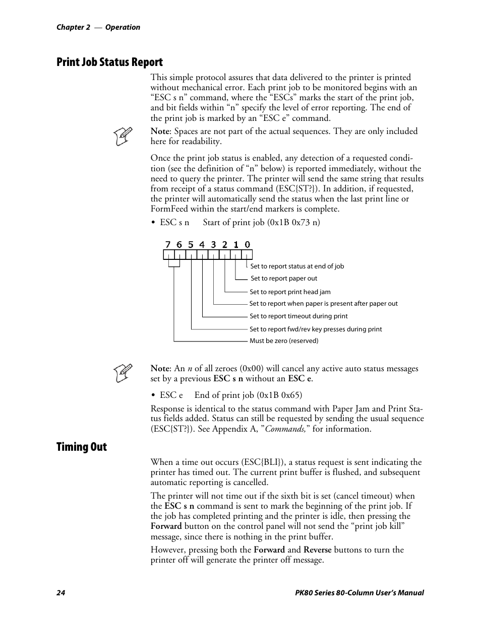 Print job status report, Timing out | Intermec PK80 User Manual | Page 36 / 84