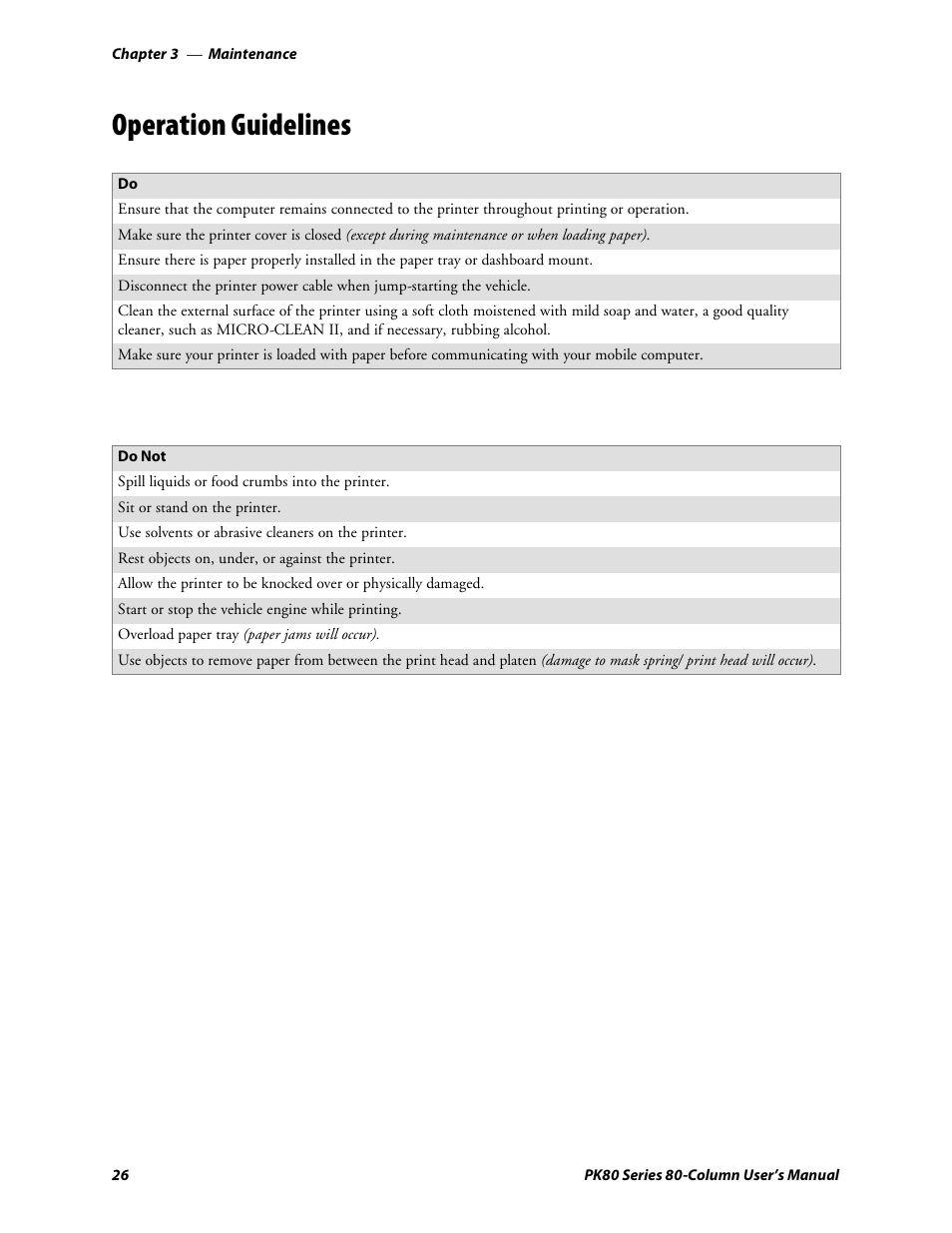 Operation guidelines | Intermec PK80 User Manual | Page 38 / 84