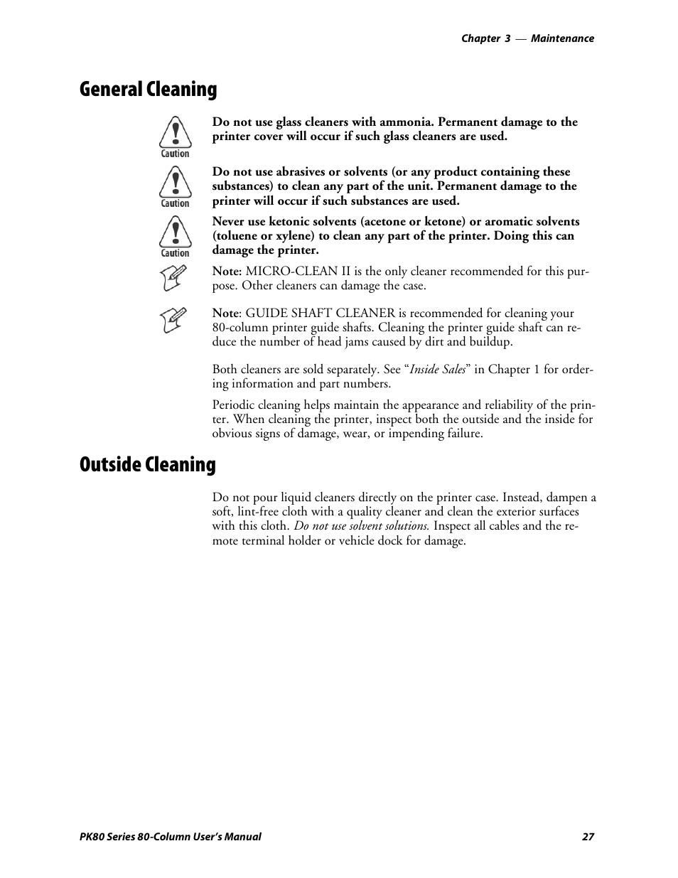 General cleaning, Outside cleaning | Intermec PK80 User Manual | Page 39 / 84