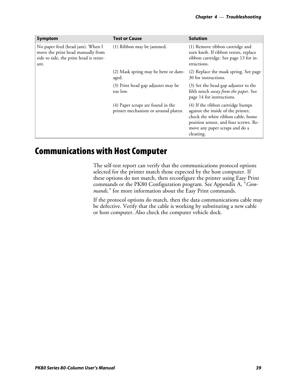 Communications with host computer | Intermec PK80 User Manual | Page 51 / 84