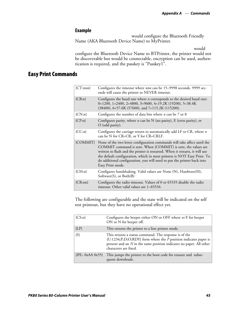 Easy print commands, Example | Intermec PK80 User Manual | Page 57 / 84