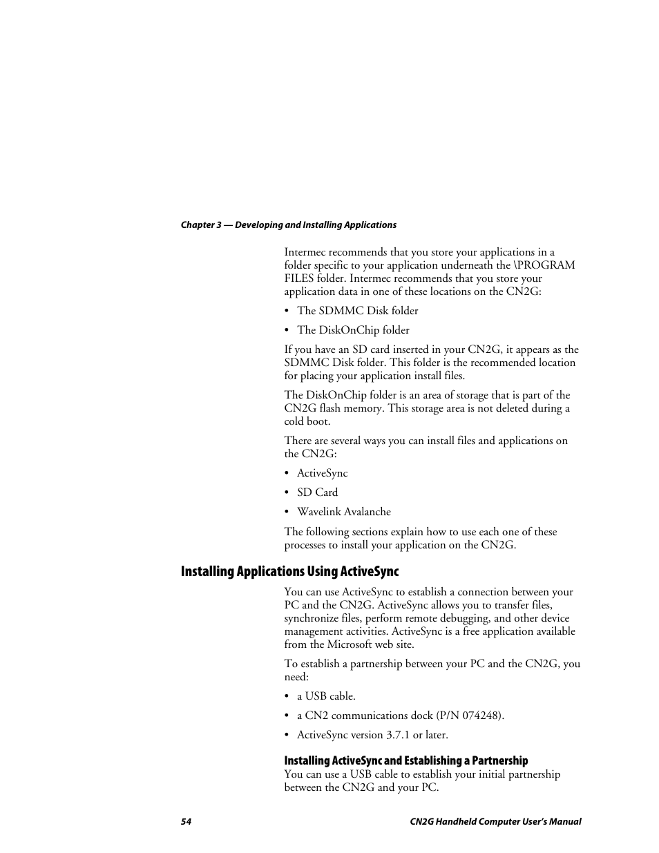 Installing applications using activesync | Intermec CN2G User Manual | Page 66 / 102