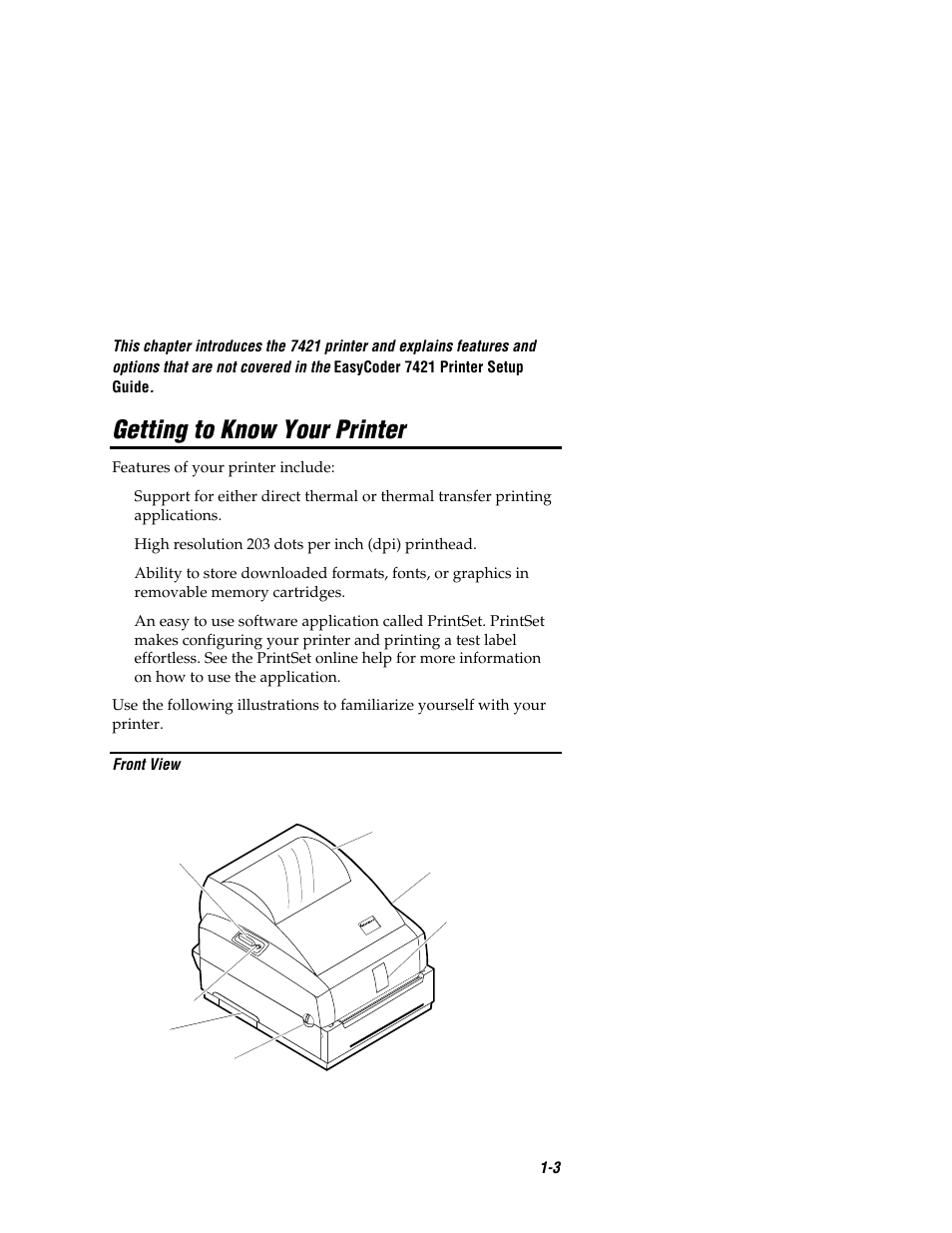 Getting to know your printer | Intermec EASYCODER 7421 User Manual | Page 13 / 98