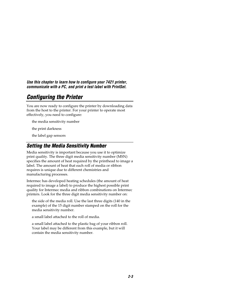 Co de 39, Configuring the printer, Setting the media sensitivity number | Intermec EASYCODER 7421 User Manual | Page 33 / 98