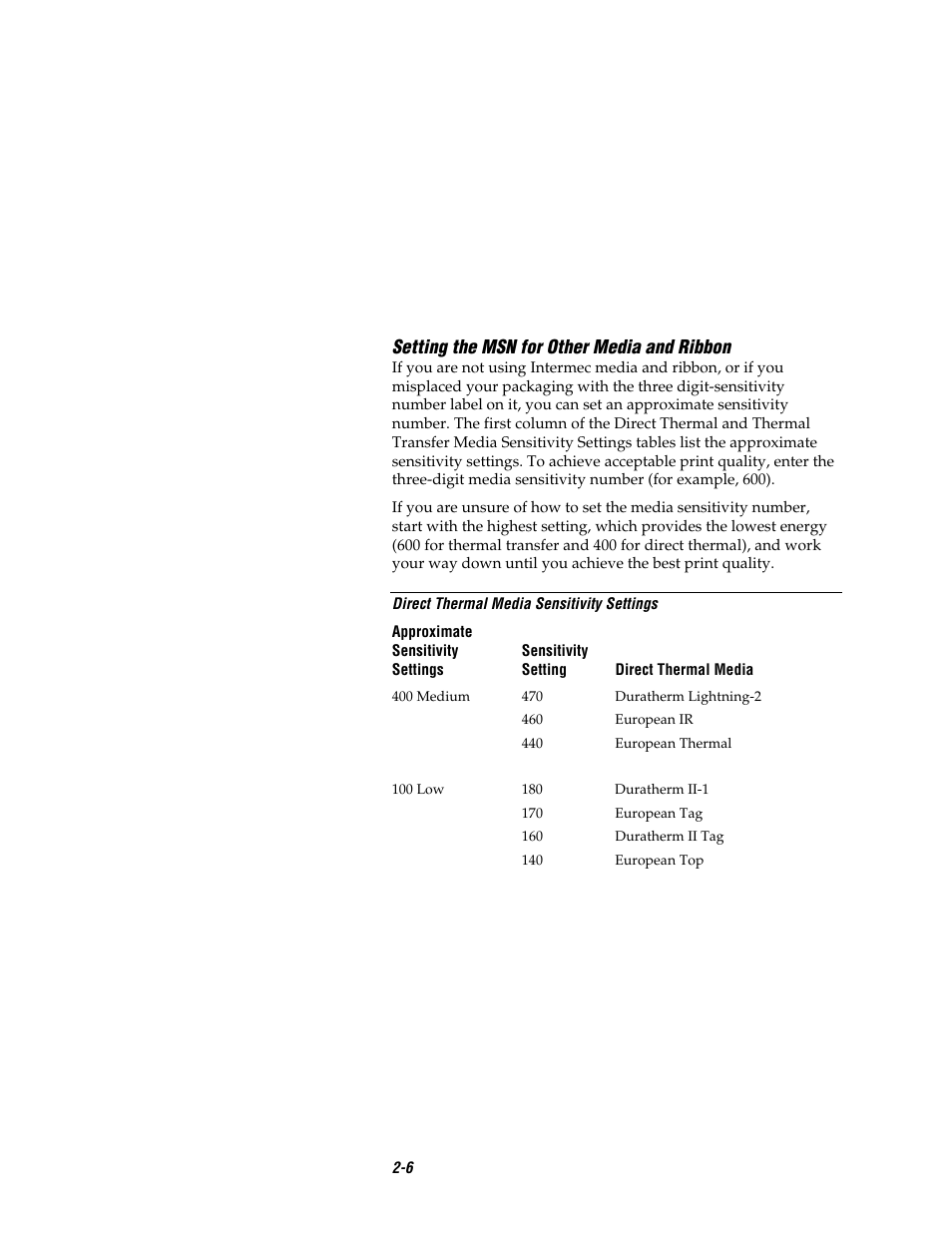 Co de 39, Setting the msn for other media and ribbon | Intermec EASYCODER 7421 User Manual | Page 36 / 98