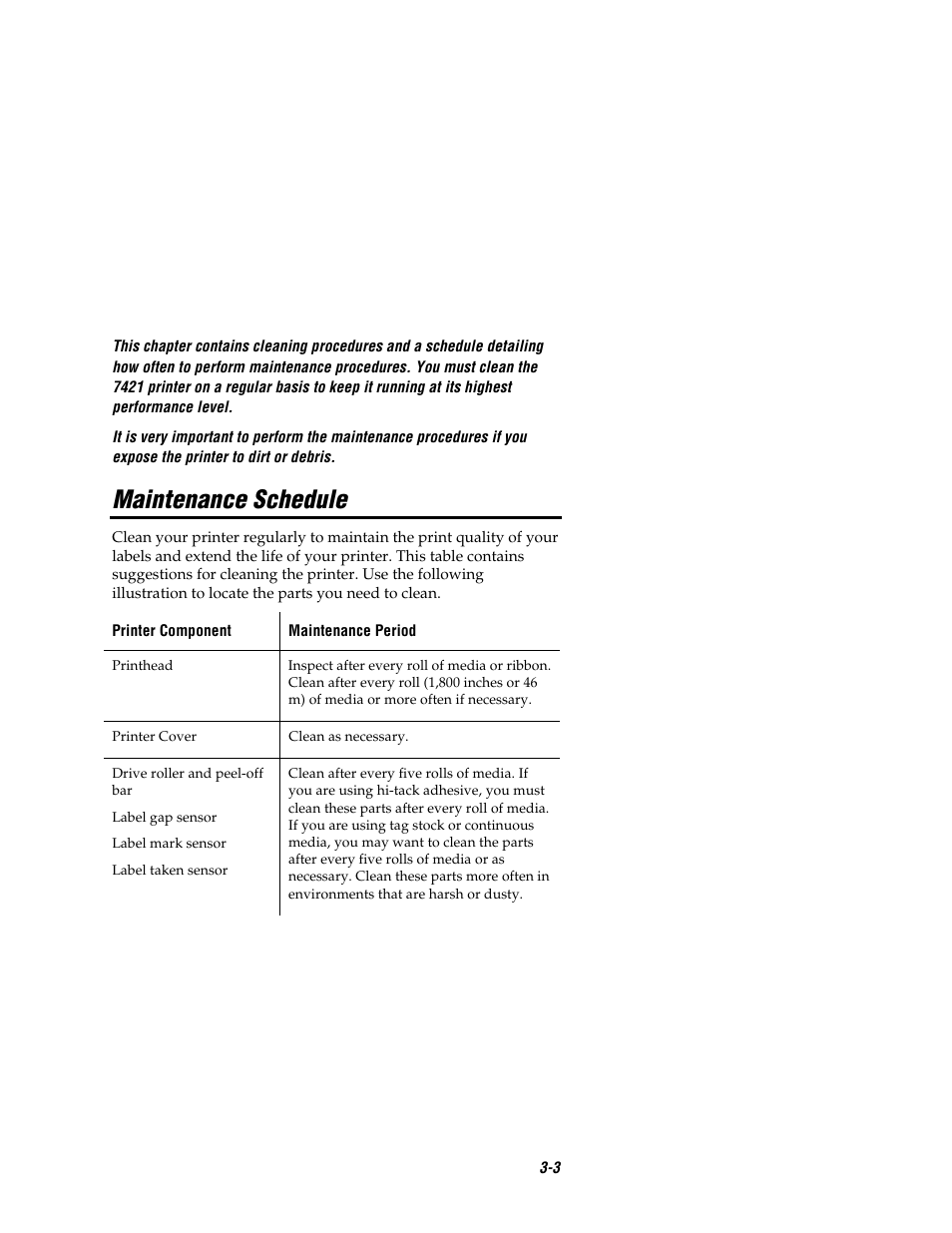 Maintenance schedule | Intermec EASYCODER 7421 User Manual | Page 47 / 98