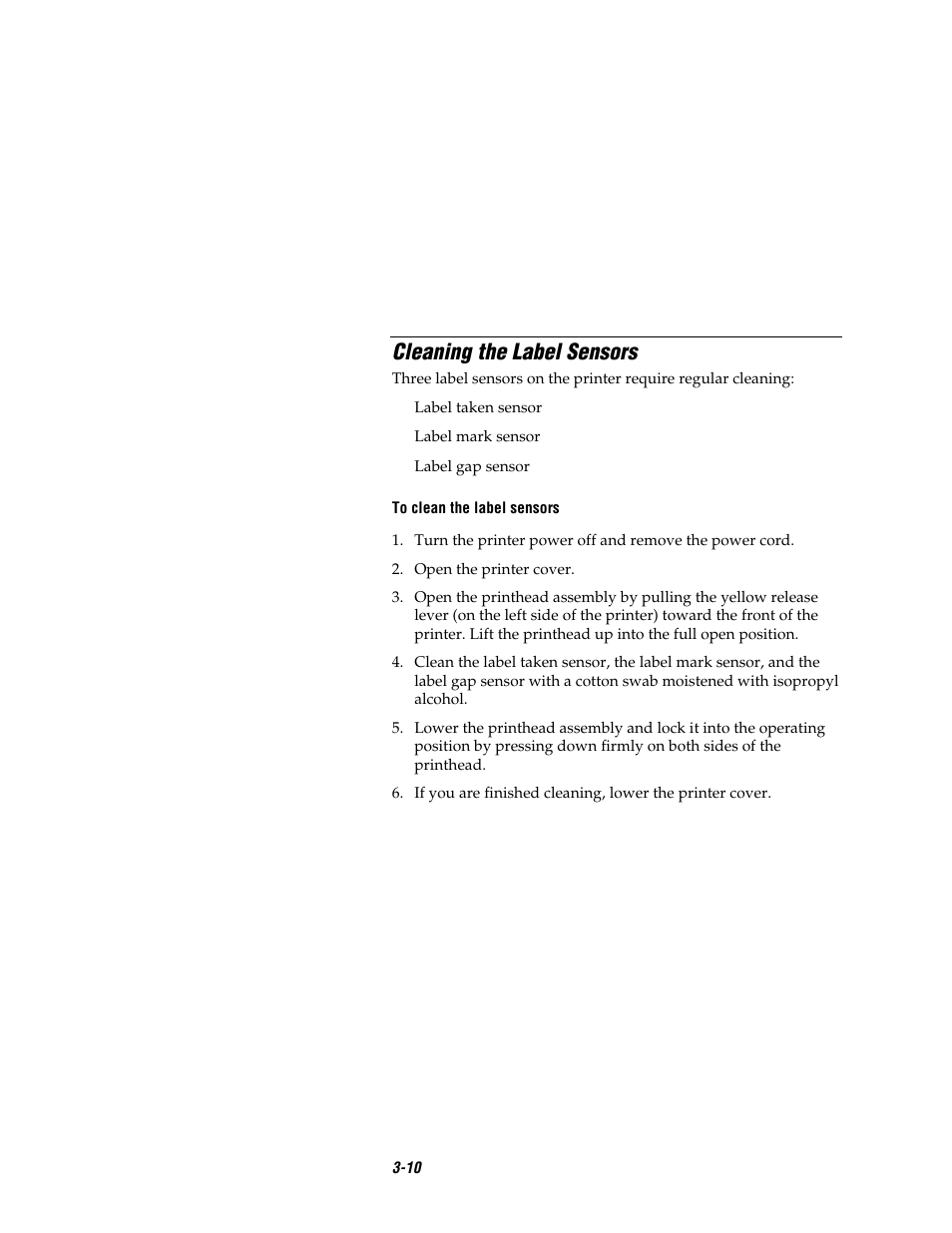 Cleaning the label sensors | Intermec EASYCODER 7421 User Manual | Page 54 / 98