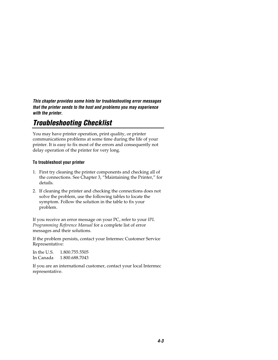 Troubleshooting checklist | Intermec EASYCODER 7421 User Manual | Page 59 / 98