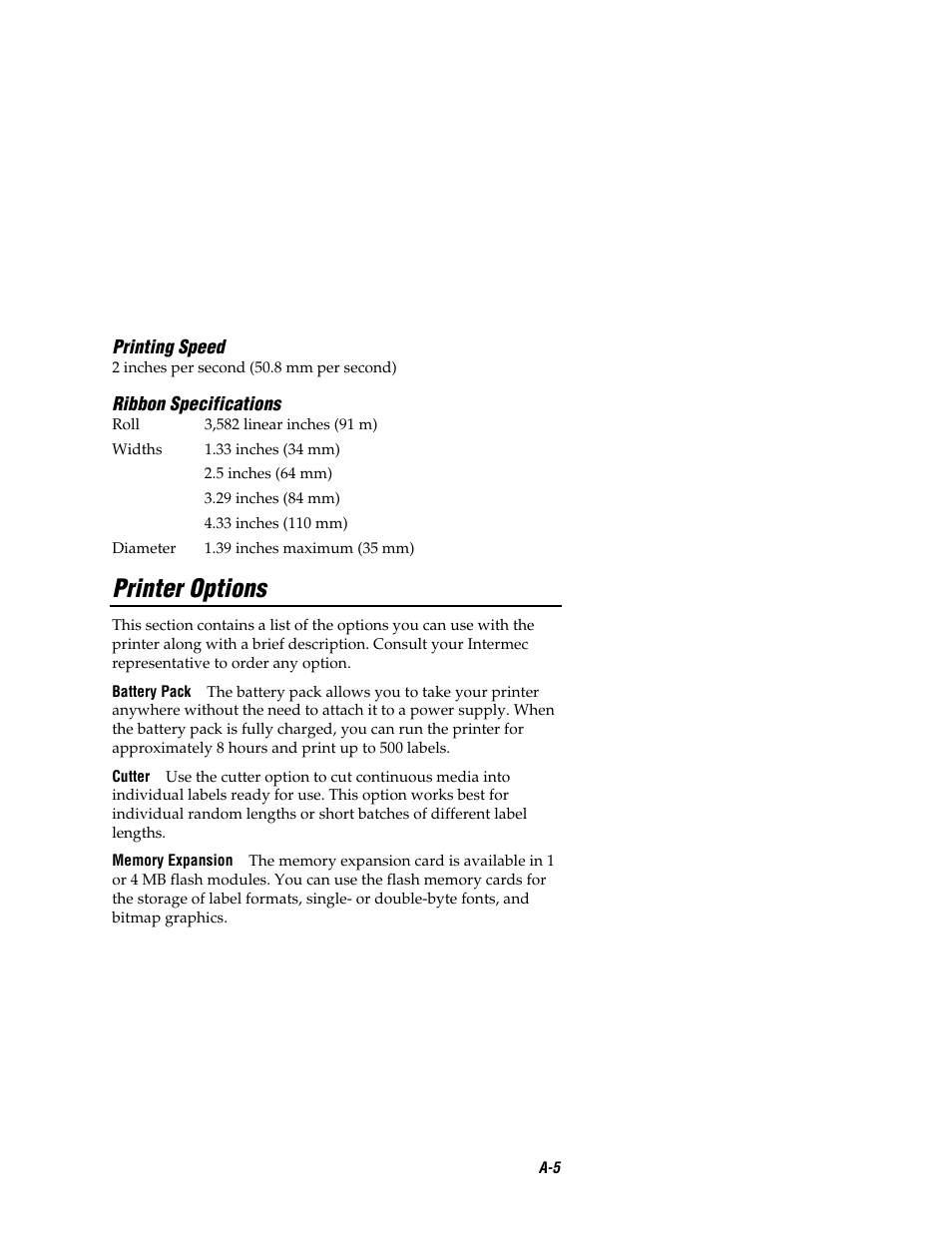 Printer options | Intermec EASYCODER 7421 User Manual | Page 69 / 98