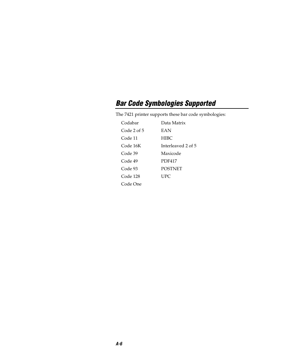 Bar code symbologies supported | Intermec EASYCODER 7421 User Manual | Page 70 / 98