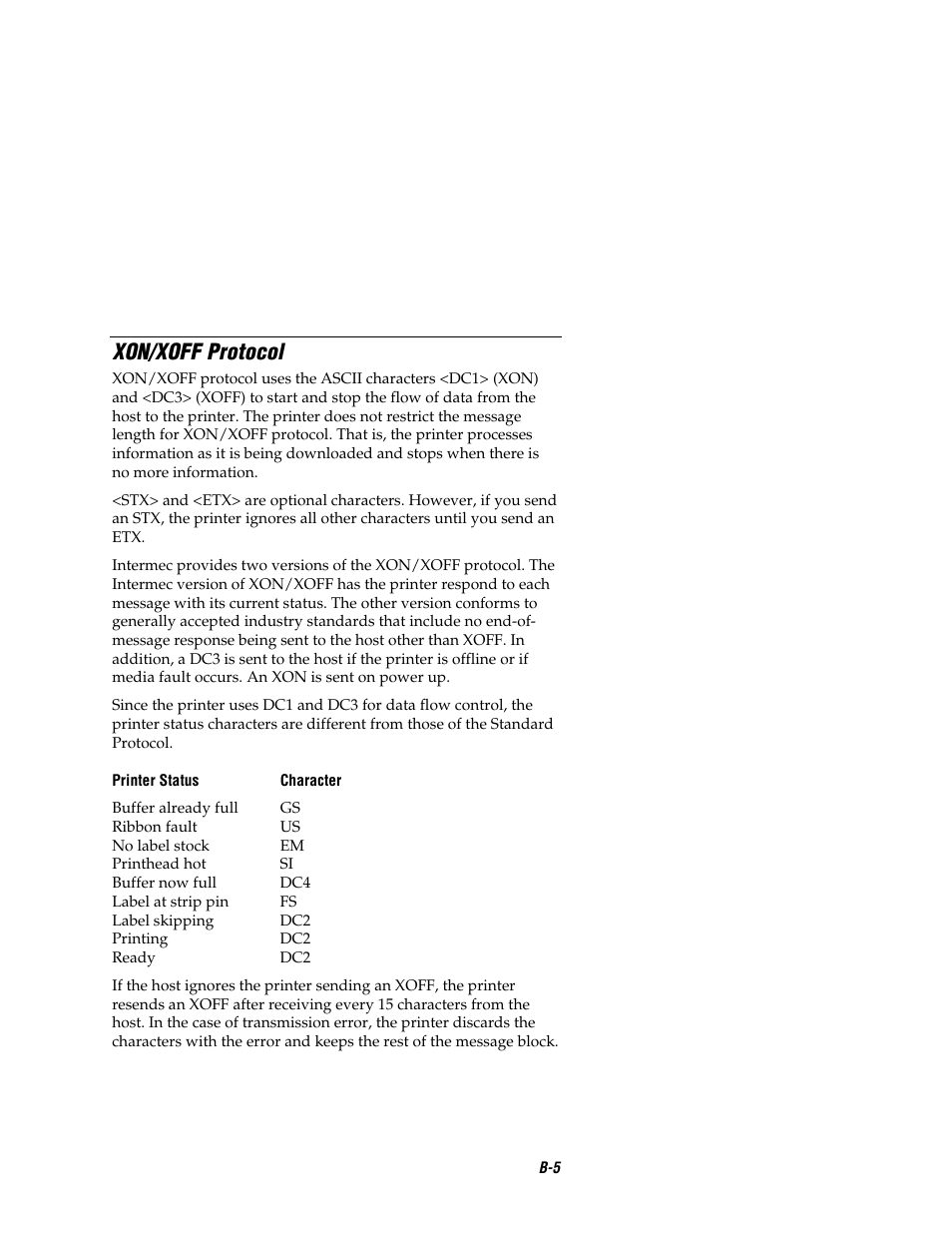 Xon/xoff protocol | Intermec EASYCODER 7421 User Manual | Page 75 / 98