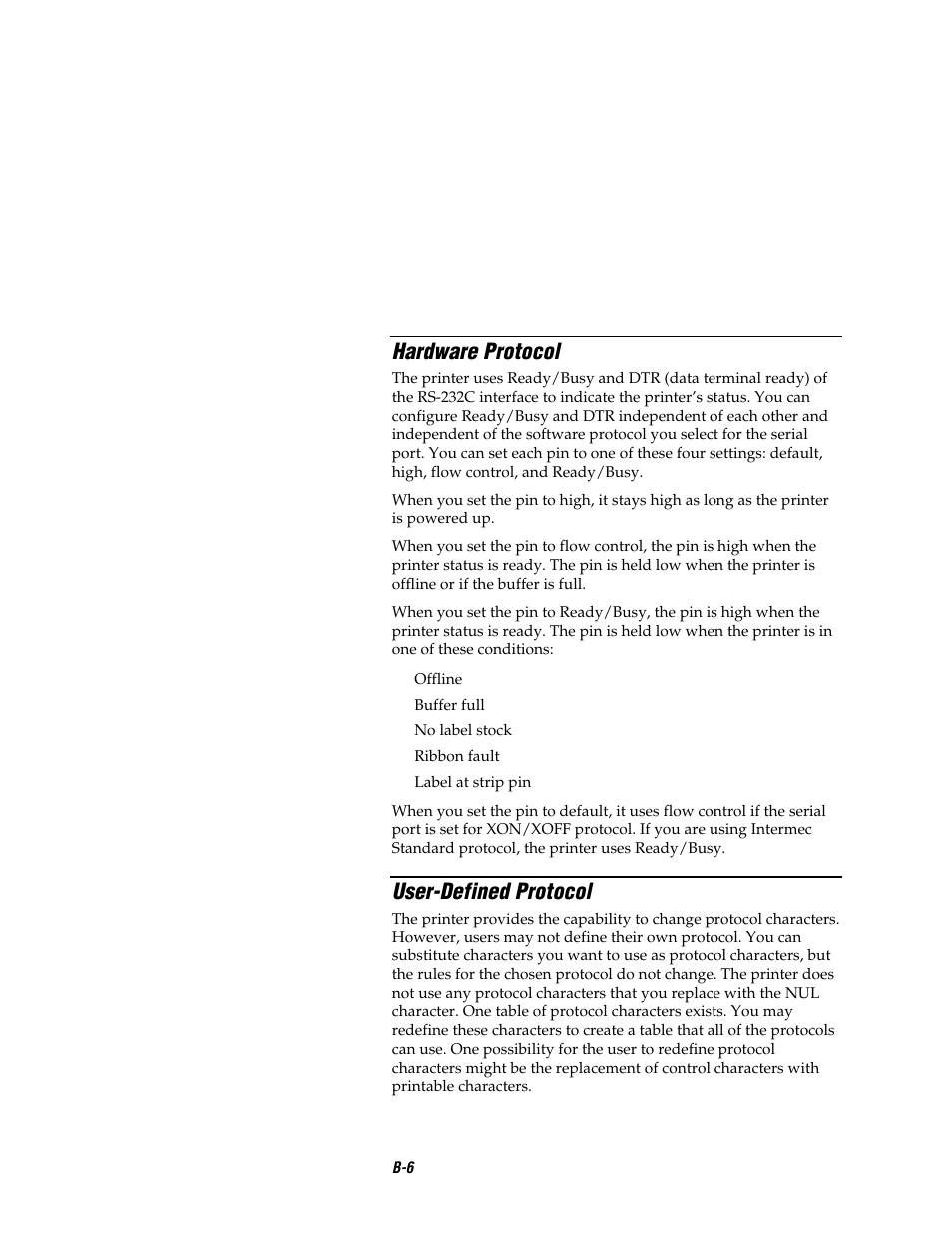 Hardware protocol, User-defined protocol | Intermec EASYCODER 7421 User Manual | Page 76 / 98