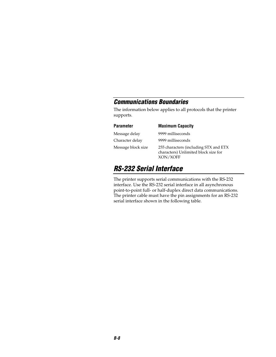 Rs-232 serial interface, Communications boundaries | Intermec EASYCODER 7421 User Manual | Page 78 / 98