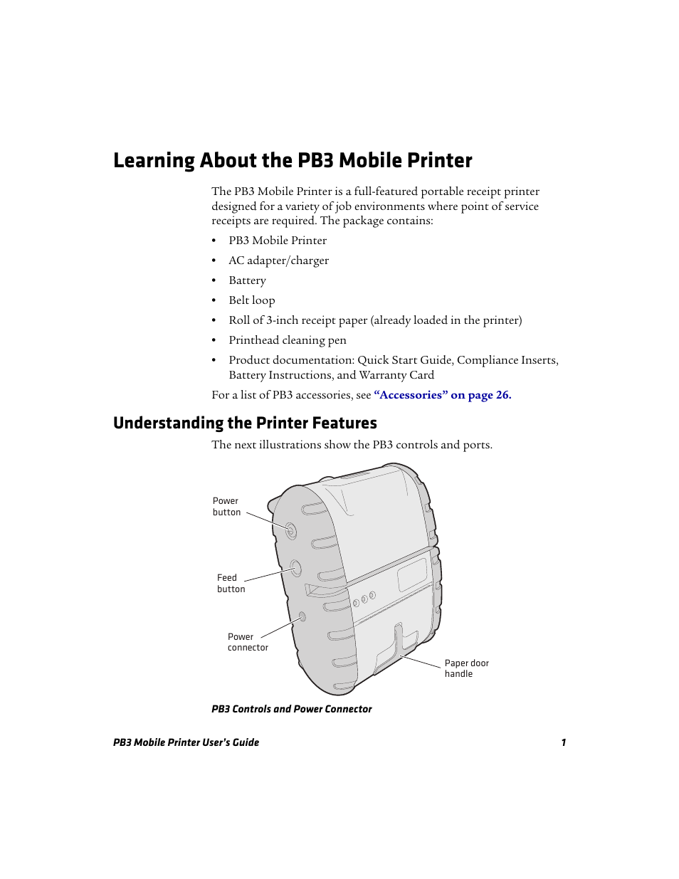 Learning about the pb3 mobile printer, Understanding the printer features | Intermec Mobile PB3 User Manual | Page 11 / 38