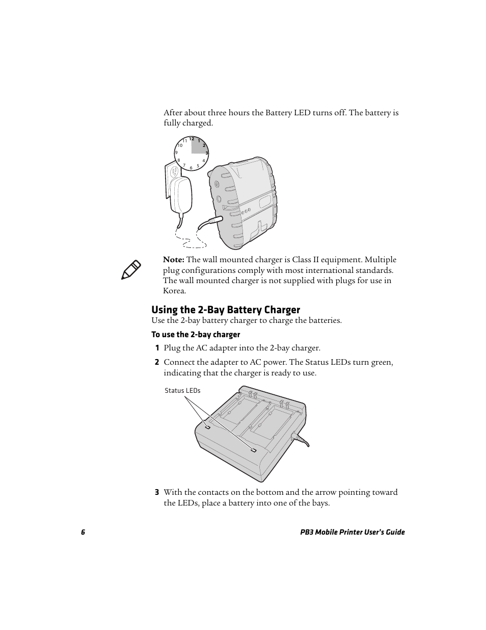 Using the 2-bay battery charger | Intermec Mobile PB3 User Manual | Page 16 / 38