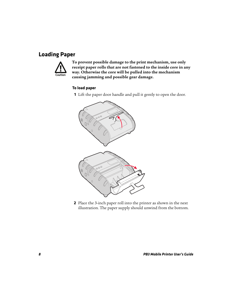 Loading paper | Intermec Mobile PB3 User Manual | Page 18 / 38