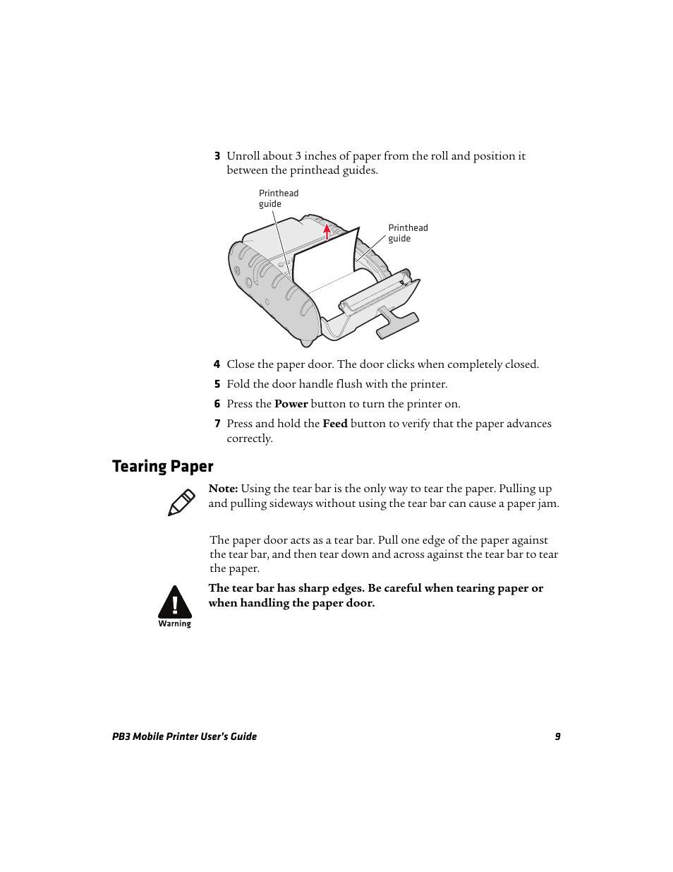 Tearing paper | Intermec Mobile PB3 User Manual | Page 19 / 38
