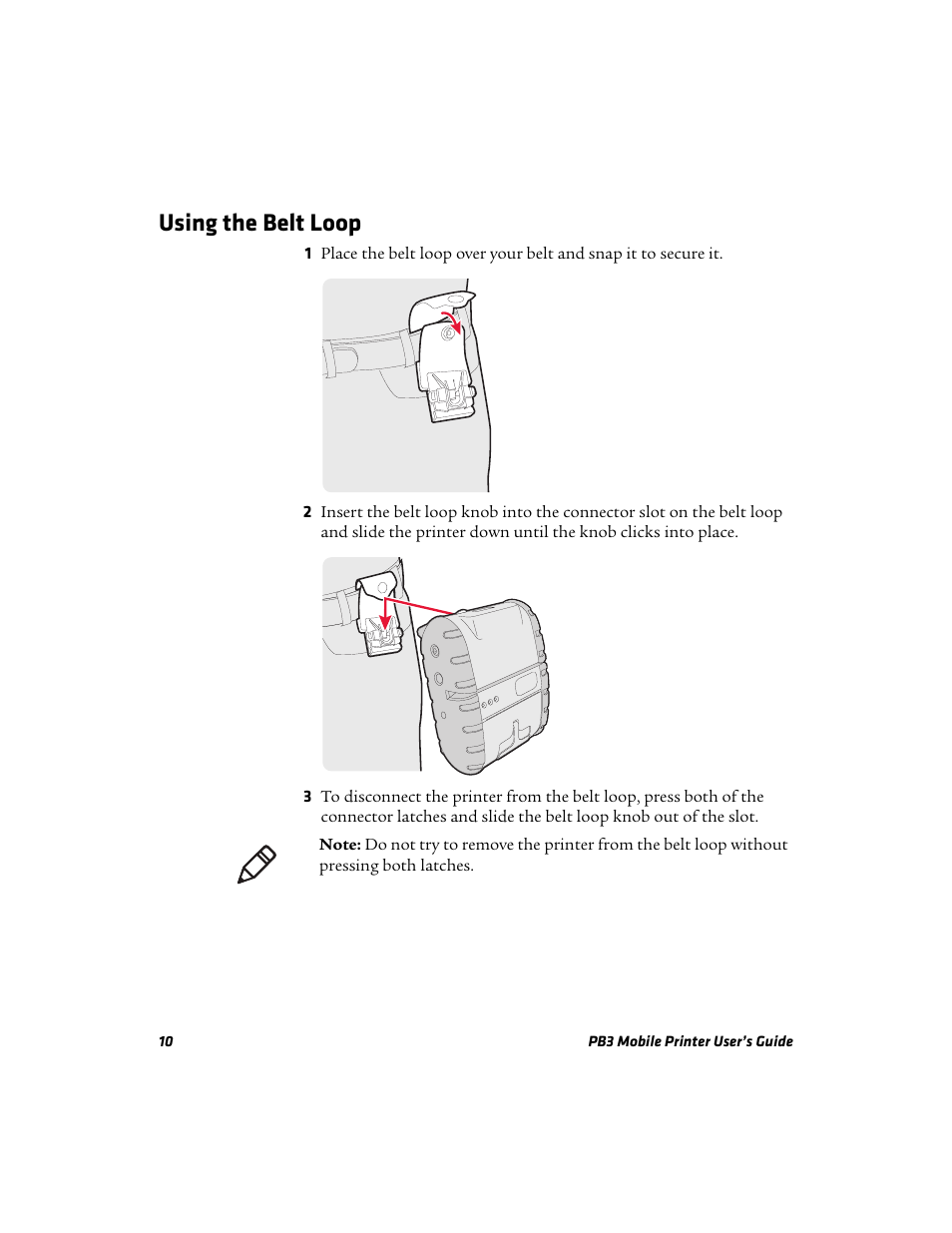 Using the belt loop | Intermec Mobile PB3 User Manual | Page 20 / 38