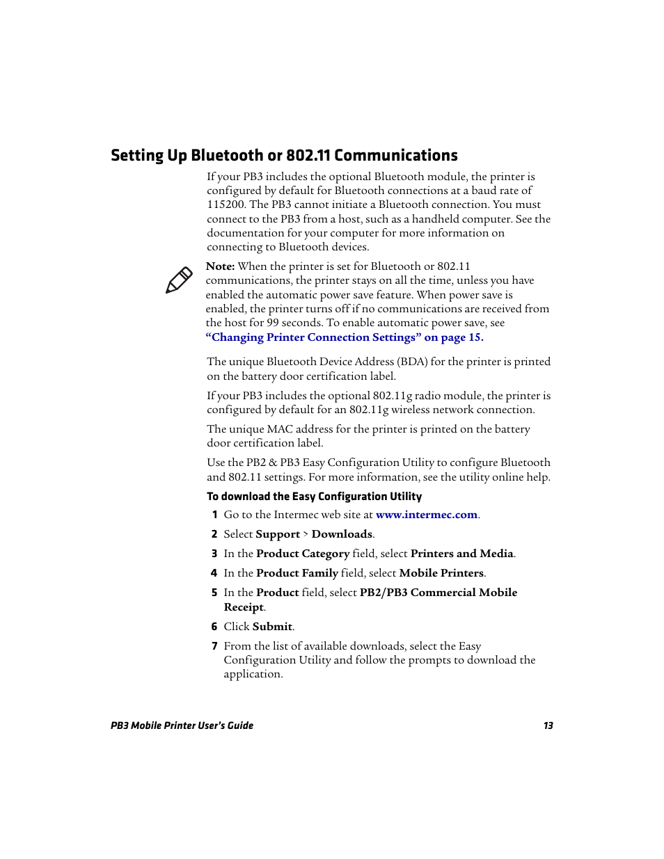 Setting up bluetooth or 802.11 communications | Intermec Mobile PB3 User Manual | Page 23 / 38
