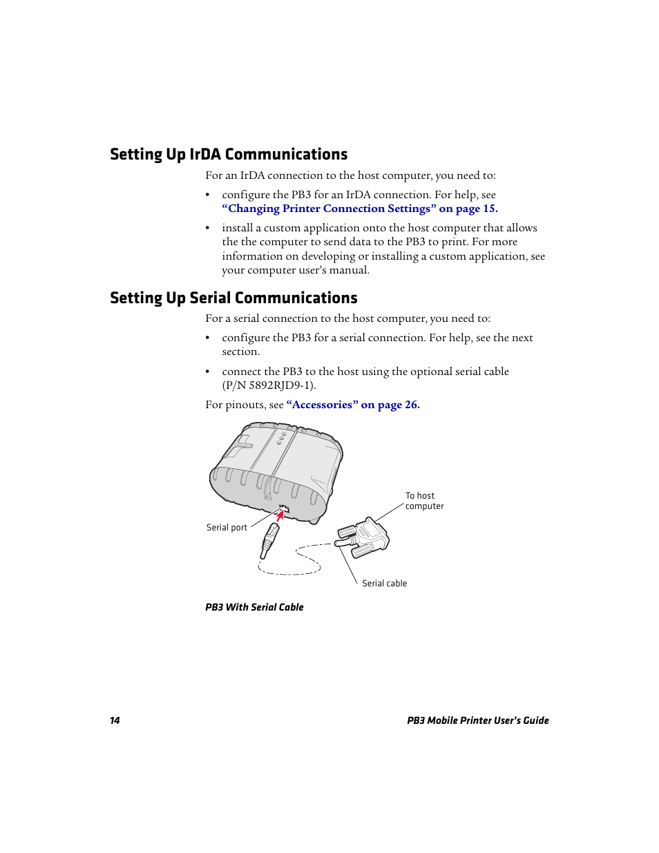 Setting up irda communications, Setting up serial communications | Intermec Mobile PB3 User Manual | Page 24 / 38