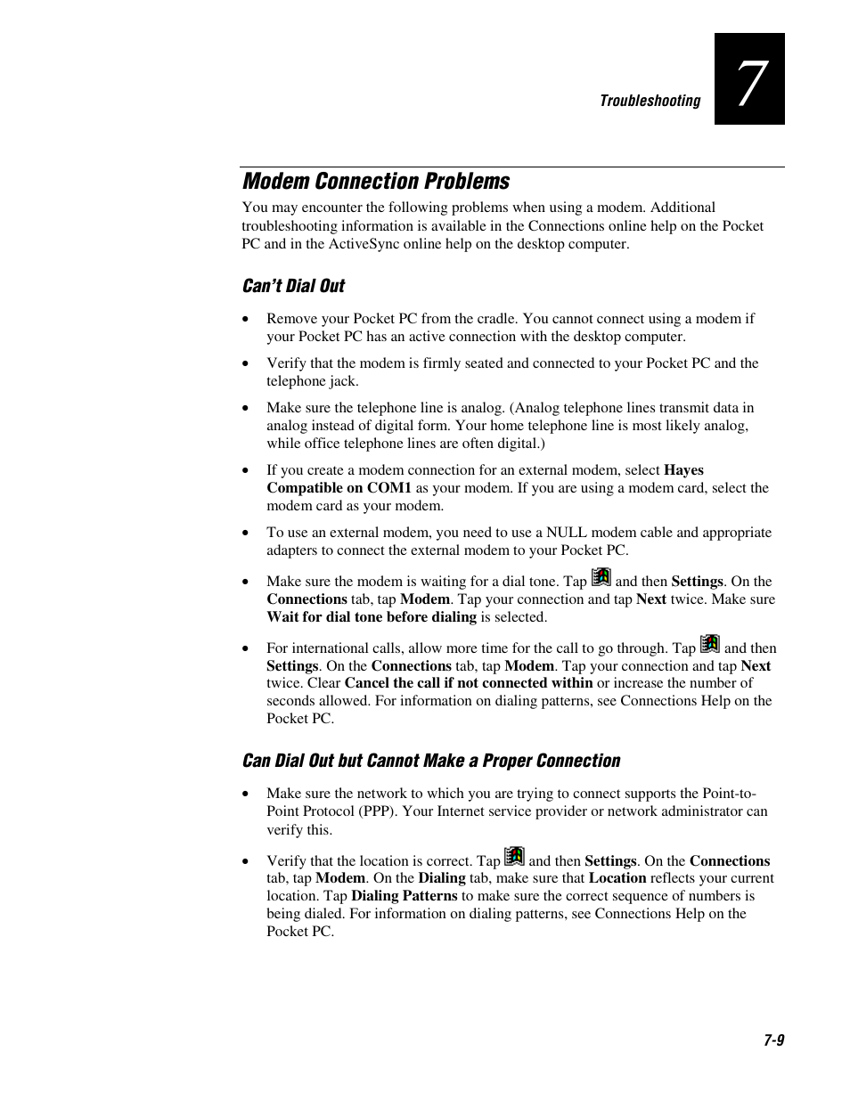 Modem connection problems | Intermec 70 User Manual | Page 125 / 134