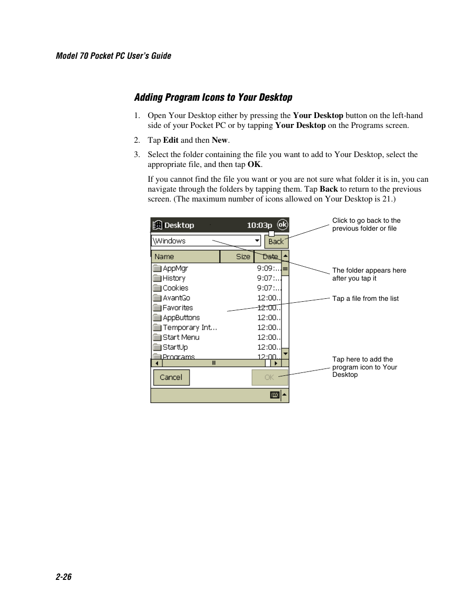 Adding program icons to your desktop | Intermec 70 User Manual | Page 54 / 134