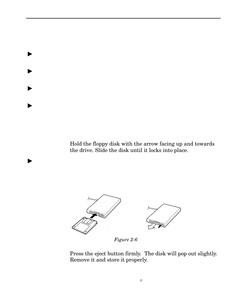 Handling floppy disks, Inserting and removing floppy disks | Intermec NORAND 6642 User Manual | Page 30 / 77